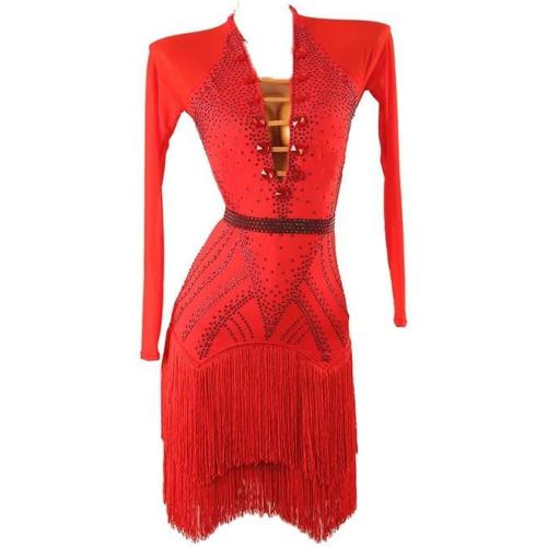Size L Professional Latin Performance Costumes for Women Tassel Salsa Cha Cha Dancewear Ballroom Dancing Dresses Tango Skirt