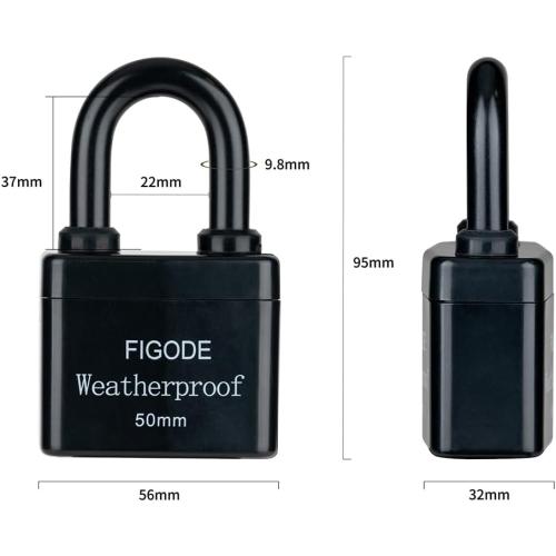 FIGODE® Outdoor Waterproof Padlock, Large Heavy Duty Sturdy Covered Laminated Steel Keyed Lock, 2.2 in. Wide
