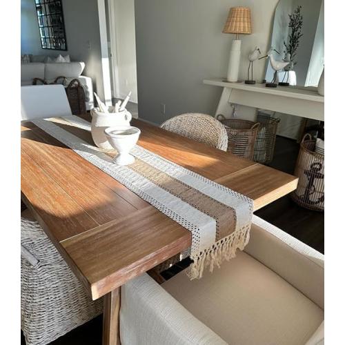 FEXIA Boho Table Runner for Christmas Thanksgiving Home Decor with Tassels 90 Inch Cream & Brown Macrame Runner for Dining & Bedroom Baby Bridal Shower Decor(12x90 Inches)