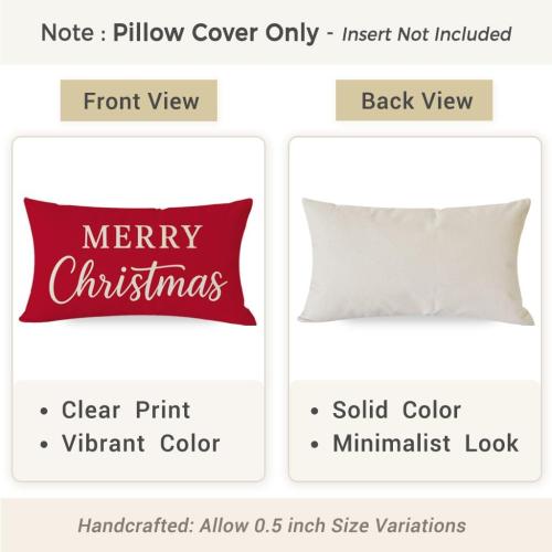 PANDICORN Merry Christmas Throw Pillow Cover 12x20, Red Lumbar Decorative Cushion Case for Couch Sofa Holiday Decor, Classic Christmas Pillow Covers Decoration for Home