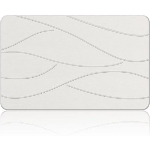 Stone Bath Mat Diatomaceous Earth Shower Mat Non-Slip Super Absorbent Diatomite Stone Bath Mats for Bathroom Floor Quick Drying Natural Easy to Clean(23.6''×15.4 White)