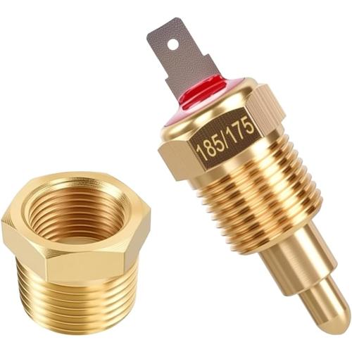 2PCS Electric Cooling Fan Thermostat Switch, 185 to 175 Degree Car Radiator AC Fan Switch with 3/8 Pipe Thread, Auto Engine Temperature Sensor Switches for 10 12 14 16 Fans(Gold)