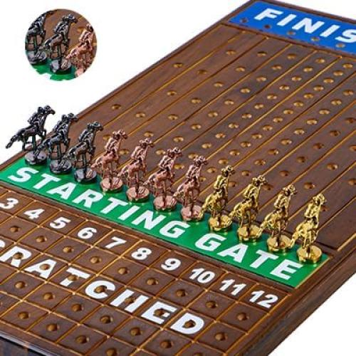 Size Large 21 inch Finish LINE Horse Racing Board Game is Equipped with 11 Luxury Metalcraft Horses Adult Chessboard Including 2 Dice and 2 Boxes of Cards (Flaming Color)