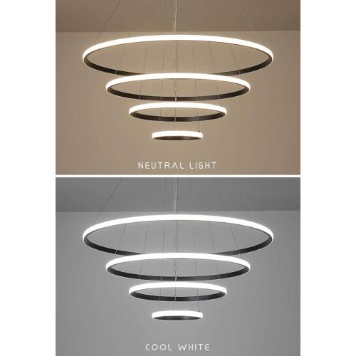 HOUDES Modern LED Chandelier with Dimmable Contemporary Ceiling Lighting,simple Pendant Light for Dinning Room, Living Room 3500K to 6000K,UL,2/3/4 rings (Black, 20cm 40cm 60cm 80cm)