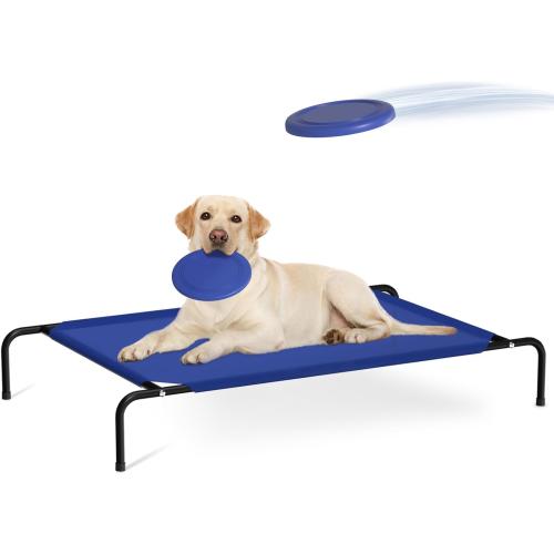 Size XL Color Blue Elevated Dog Bed,Extra Large Raised Pet Cot with Dog Flying Discs,Cooling Waterproof,Portable Indoor & Outdoor for Large Dogs with Washable Breathable Mesh