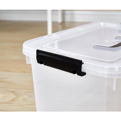 Clear Storage Latch Box 12 Quart, Plastic Organizing Box/Bin with Lid and Black Handles, 6-Pack