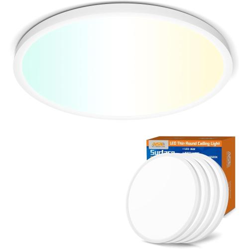 White Allsmartlife LED Flush Mount Ceiling Light 3Pack, 18 inch Thin Round Flat Panel Light 36W 4650lm, 3000K/4000K/6500K Dimmable, White Light Fixtures Ceiling Mount for Kitchen, Bedroom