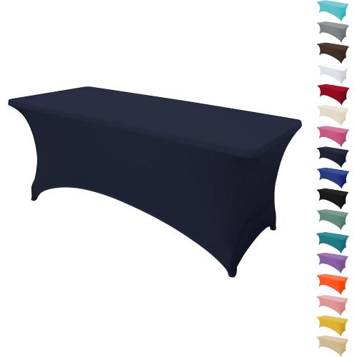 8FT Table Cloth for Rectangular Fitted Events Stretch Navy Blue Table Covers Washable Spandex Tablecloth Protector for Party, Wedding, Cocktail, Banquet, Festival