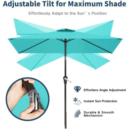 6.5' x 10' Rectangular Patio Umbrella Large Outdoor Market Umbrella w/UV Protection, Push Button Tilt and Crank Lift, Rectangle Table Umbrella for Garden, Deck, Pool, Patio, Aqua Blue