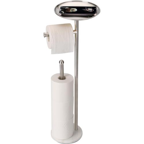 Noonext Toilet Paper Holder Stand with Shelf, Freestanding Toilet Paper Holder, Heavy Marble Base No Tipping Over (Brushed Nickel)