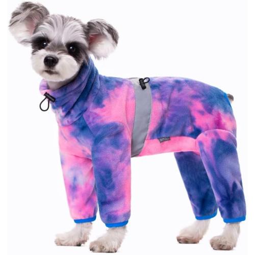 Dog Coat, Tie Dye Fleece Jumpsuit for Small Dogs, Winter Jacket, Reflective Stripes, Comfortable, Lightweight