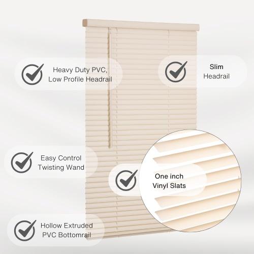 LOTUS & WINDOWARE Cordless Mini Blind, 1 Vinyl Slats, 27 Wide x 36 Long - Alabaster, Window Blinds for Home and Office, Interior Door Blinds - Light Filtering