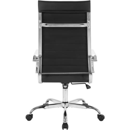 LANDSUN Home Office Chair Ribbed Leather High Back Executive Swivel Computer Desk Chairs with Wheels and Armrests Soft Padded Adjustable Height Modern Conference Task Black