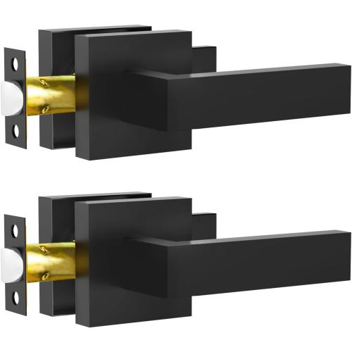 Color Black Passage Door Lever, Matte Black Interior Door Handles for Hallway& Closet Heavy Duty Non-Locking Lever Sets Keyless Door Knobs Lockset for Right & Left Side Door, 2 Pack