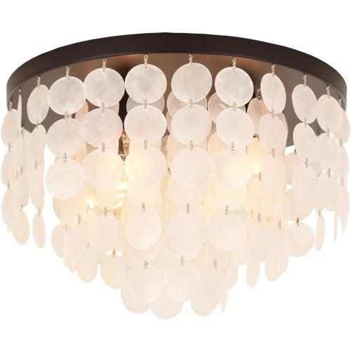18-inch Capiz Shell Ceiling Light, Antique Bronze Flush Mount Lighting for Living Room, Dining Room, Entryway and Bedroom EH63176S4