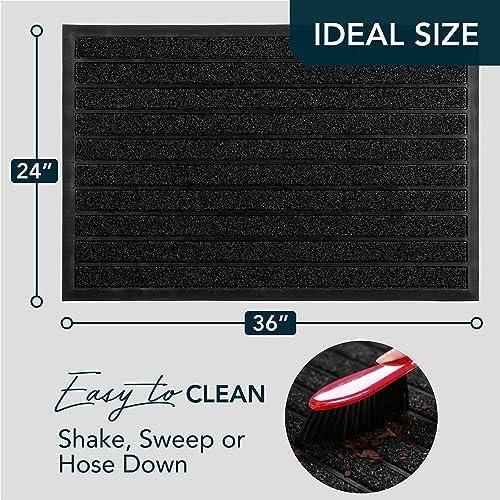 ubdyo Extra Durable Door Mat - Dirt Trapping Outdoor Welcome Mats - Non-Slip Outdoor Indoor Entrance - Low Profile Front Doormat (36 x 24, Bright Black)