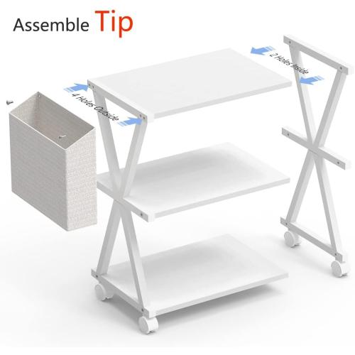 Size 17.3''Lx11''W’x23.2''H Color White VEDECASA White Mobile Printer Stand 3 Tier Wood Shelf Metal Frame Printer Cart with Storage Bag for Home Office Modern Under Desk Table Side Printer Cart with Rolling Caster Wheel