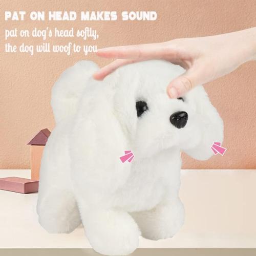 Hopearl Walking Dog Bichon Interactive Electronic Pet Plush Toy Puppy Woof and Moving Animated Nodding Head Gifts for Toddlers Birthday, White, 7''