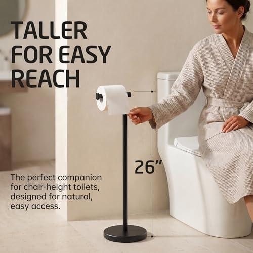 KES 26 H Black Toilet Paper Holder Stand with Weighted Base