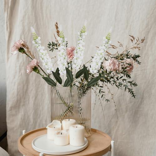 IPOPU 4PCS White Snapdragon Artificial Flowers Delphinium Artificial Silk Flowers Long Stem Hyacinth Fake Flowers for Wedding Home Outdoor Party Floral Arrangement Centerpiece Table Decoration (White)