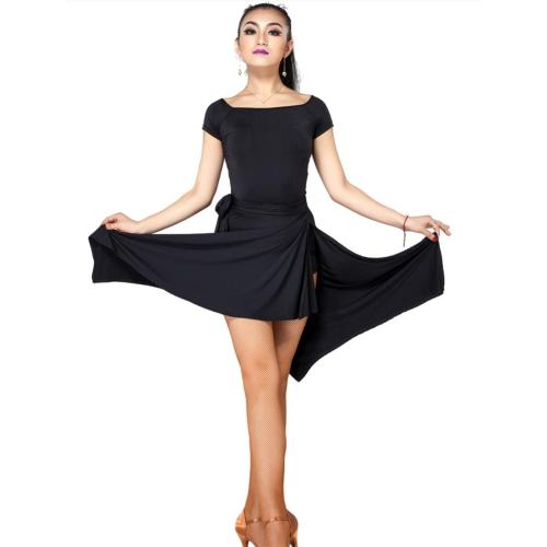 Size M Women Latin Salsa Dance Skirt - Smooth Irregular Swing Ballroom Tango Cha Cha Practice Skirt