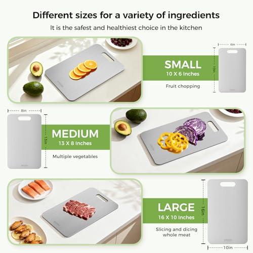 Titanium Cutting Board Set of 3, 100% Double-Sided Titanium Cutting Boards for Kitchen, Dishwasher Safe Non-Toxic Chopping Boards for Meat, Vegetables, Fruits, Raw and Cooked Food Prep (M L XL）