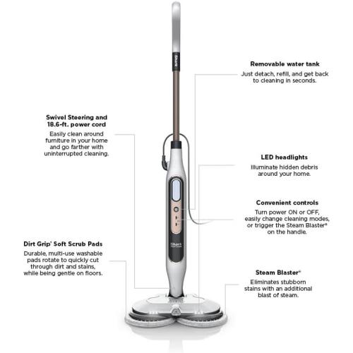 Shark Steam & Scrub with Steam Blaster Technology All-in-One Hard Floor Steam Mop with 3 Steam Modes & LED Headlights S8201, Rotator White