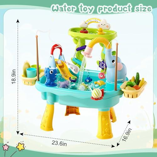 2027 Upgraded 4-in-1 Sand Water Table for Toddlers 1-3, Kids Sensory Table with Electric Water Pump & Elephant Faucet, Play Kitchen Sink with Food Accessories, Fishing Toy (Blue) | 4-in-1 sand and water table with electric pump, play kitchen sink and fishing accessories for indoor or outdoor sensory play.