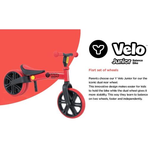 Yvolution Y Velo Junior 9 Balance Bike – 2-in-1 No-Pedal Training Bicycle with Dual Rear Wheels, Adjustable Seat & Handlebar – Ages 18 months to 3 years, Max Weight 44 lbs