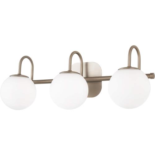 Brushed Nickel Bathroom Vanity Light Fixtures 3 Lights Milk White Glass Globe Shade Modern Wall Sconce Lighting Bath Vanity Lights Bar Over Mirror (Exclude G9 Bulb)