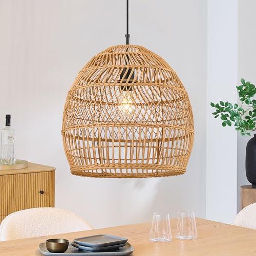 ELYONA Modern Boho Rattan Chandelier, 16” Large Rustic Wicker Pendant Light Fixtures, Basket Hand Woven Hanging Lamp for Coastal Kitchen Island Dining Room Living Room Bedroom Foyer (40cm*40cm)