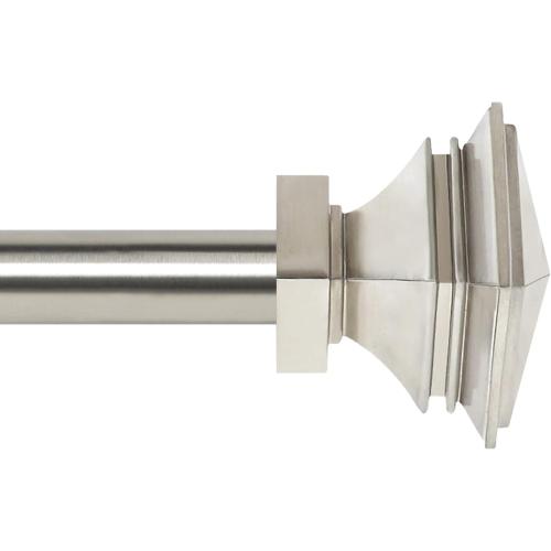 Deco Window 1 Inch Adjustable Satin Silver Curtain Rod for Windows & Doors Curtains with Square Finials & Brackets Set - 36 to 66