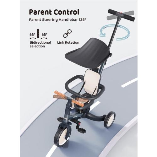 newyoo Tricycle for Toddlers 1-3, Toddler Tricycle with Push Handle and Canopy, Toddler Bike, Birthday Gift and Toys for Girl and Boy, 6 in 1 Baby Trike, Balance Bike, TR009, Dark Grey