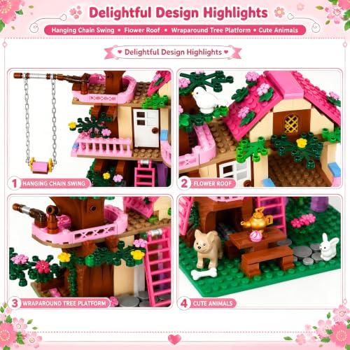 CSNRHG Tree House Building Set Multi Level Forest House Swing Animal Figure