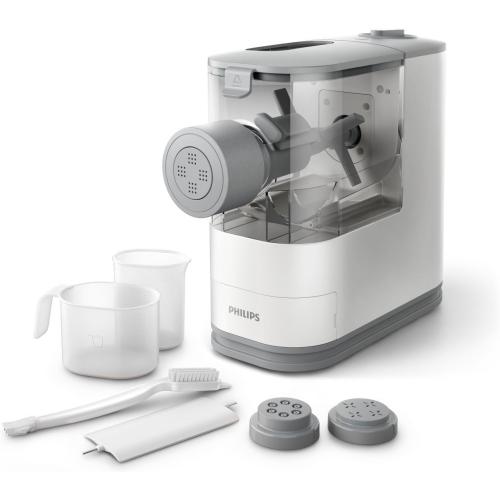 Philips Kitchen Appliances Compact Pasta and Noodle Maker, Viva Collection, Comes with 3 Default Classic Pasta Shaping Discs, Fully Automatic, Recipe Book, Small, White (HR2370/05)