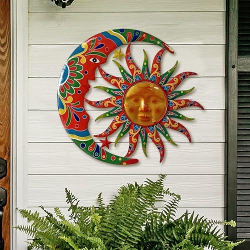 Limygus Colorful Metal Sun Moon Stars Wall Art, Indoor Outdoor Decor for Patio Garden Bedroom