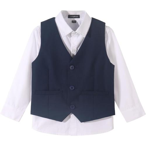Size L Gray Spring&Gege Boy's Formal Suit Vest Solid Dress Waistcoat Vest with Pockets