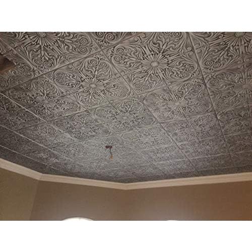 Color White Set of 8 A La Maison Ceilings R139 Spanish Silver Foam Glue-up Ceiling Tile (21.6 sq. ft./Case), Pack of 8, Plain White