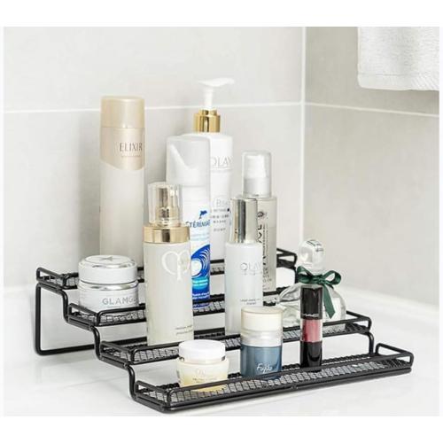 2 Pack Spice Rack Organizer for Cabinet, 4 Tier Expandable Seasoning Organizer Shelf, Spice Holder with Protection Railing, Metal, Black