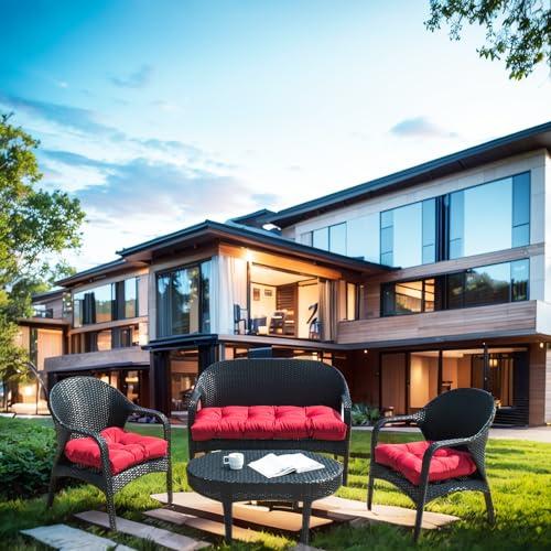 Liquor Red 3 Piece Set Wicker waterproof Chair Cushions Outdoor/Indoor Thicke Patio Chair Loveseat Cushion Porch Swing Cushion & 1 Loveseat bench cushion & 2 U-Shape Chairs Cushion & liquor red
