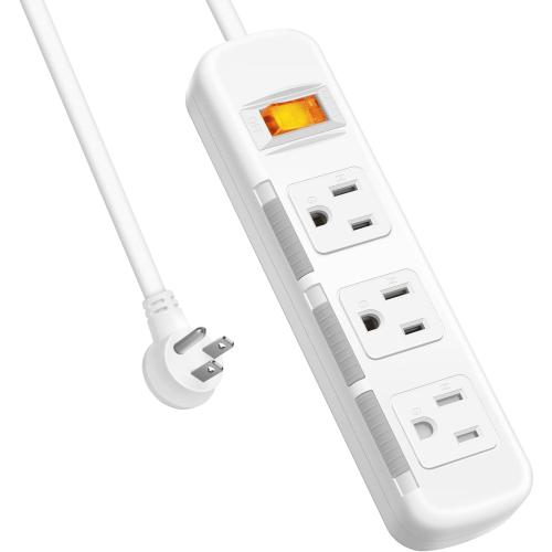Flat Plug Power Strip Surge Protector 3 Outlets, Extension Cord 3 ft 3 Prong, 300J, 10A/1250W, Overload Protection Switch, Plug Strip for Home Office, Child Safety Slide Outlet Covers, SGS Approved