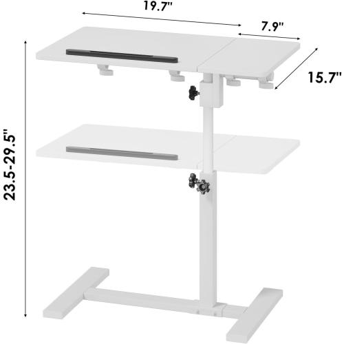 Height Adjustable C-Shaped Table with Removable Wheels, Mobile Sofa Snack Table with Tiltable Top, Adjustable Laptop Stand for Couch, Bedside Desk with Pen Slot, White