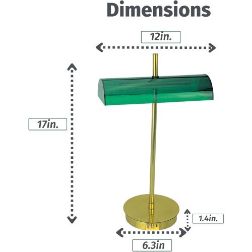 Bankers Modern Desk Lamp, Elevate Your Space with 3-Port Fast Charging Station (A  C USB Ports), Emerald Acrylic Lampshade, Satin Brass Finish. Old Classic with Modern-Inspired Design