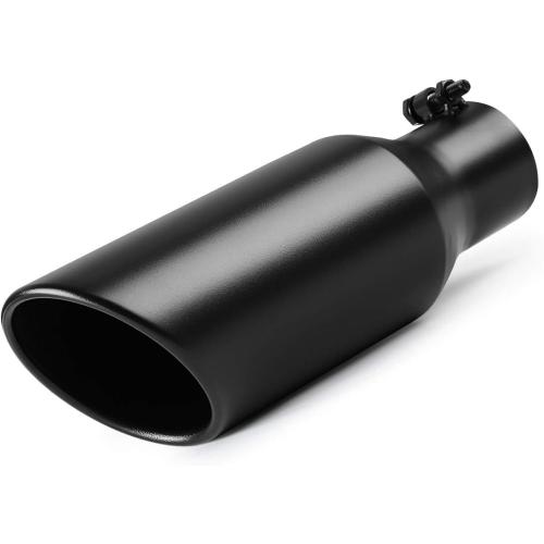 A-KARCK Exhaust Tip 2.5 Inch Inlet, 2.5 Inlet 4 Outlet 12 Long Black Coated Finish Muffler Tip For Truck Tailpipe, Stainless Steel Rolled Edge