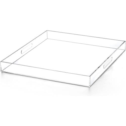 Extra Large Clear Acrylic Ottoman Tray with Cutout Handles 24x24 Inch Over-Sized King-Size Serving Tray Boot Organizer Decorative Tray for Living Room Bedroom,Bathroom and Kitchen Entryway