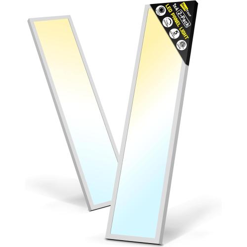 1x4 Led Flat Panel Light Surface Mount 2-Pack, 40W/4980LM, 5CCT 3000K/3800K/4500K/5200K/6000K Selectable, Flush Mount Ceiling Light for Kitchen, Garage, Hallway, Office, ETL