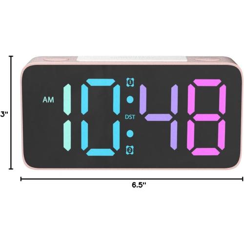Cadmos 110dB Extra Loud Alarm Clock for Heavy Sleepers Adults, Cute Birthday Gift for Girls Teens Women, RGB Digital Clock with 7 Color Night Light, USB Charger, Bedside Clocks for Kids(Pink RGB)