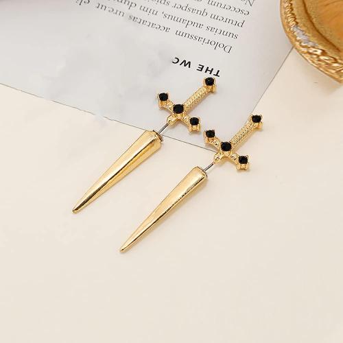 Gothic Sword Earrings Rhinestone Dagger Earrings Black Retro Sword Screw Earrings Cubic Zirconia Punk Sword Earrings Front Back Stud Earrings for Women