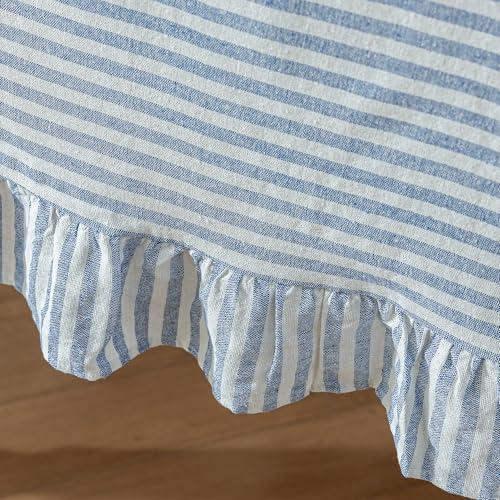 Striped Cotton Blend Tablecloth 52 × 70 Ruffled Table Cloth Washable Rectangular Fabric Table Cover Farmhouse Picnic Kitchen Dinning Tabletop Home Decoration, Blue, 4-6 Seats