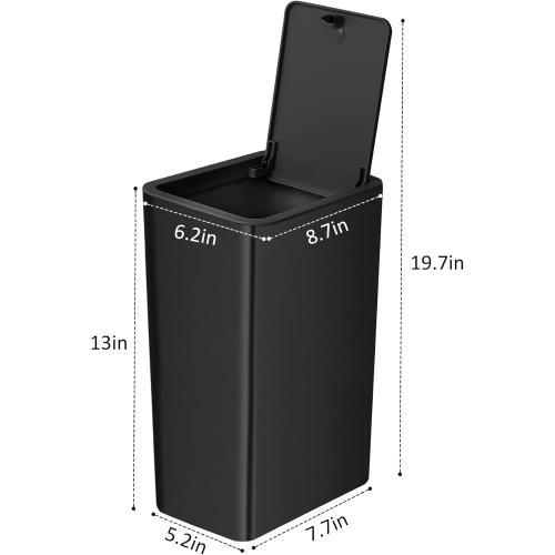 TIPGO Bathroom Trash Can with Lid, 10 Liter/ 2.6 Gallon Slim Garbage Can, Small Trash Bin Waste Basket with Pop-Up Lid for Kitchen, Bedroom, Living Room, Office (Black)